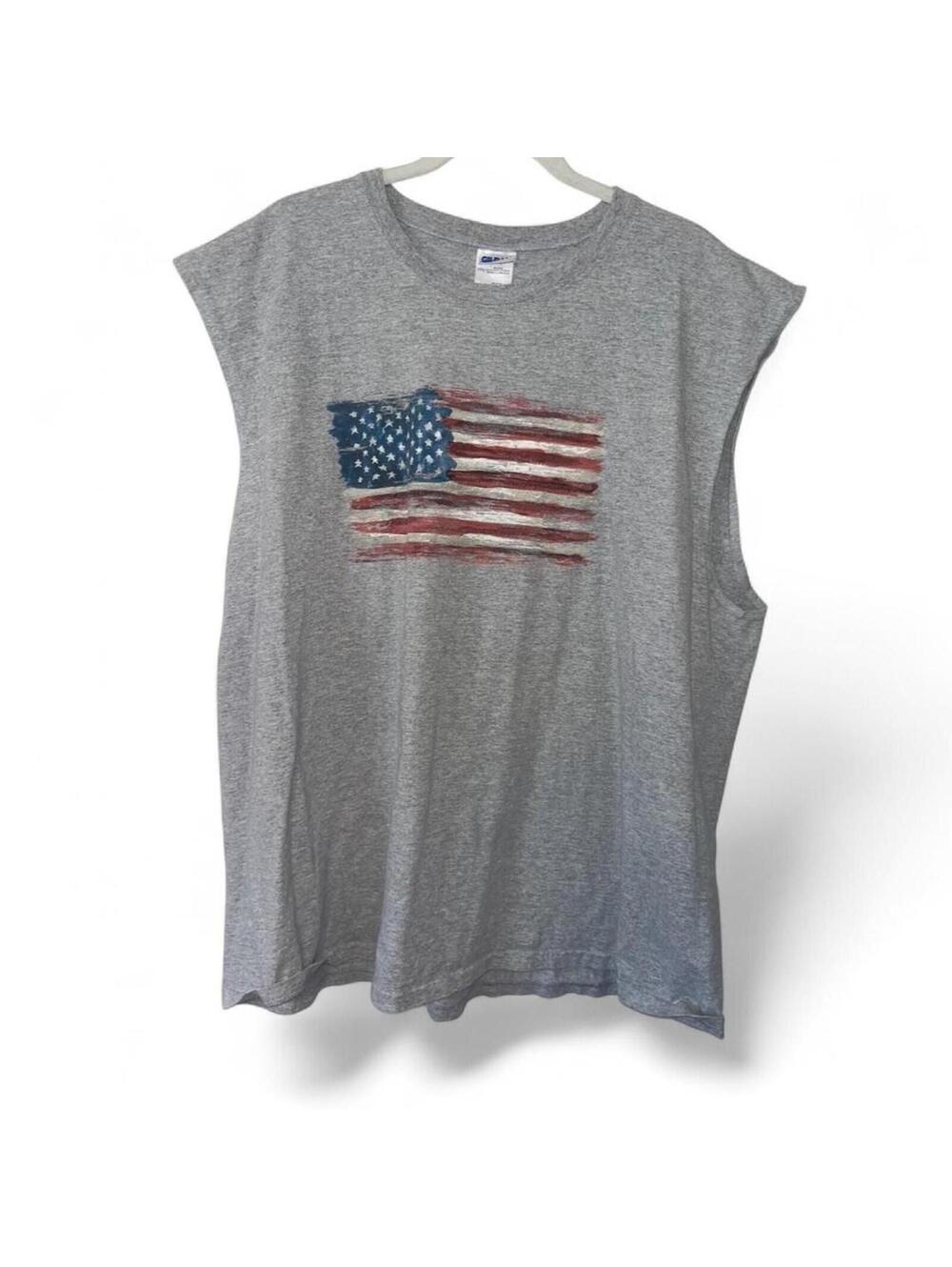 Grey USA American Flag Sleeveless 2XL Shirt